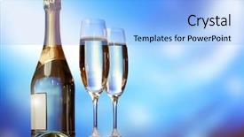  Presentation with two glasses of champagne - Slides featuring champagne glasses on celebration table background and a light blue colored foreground