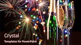  Presentation with fireworks - Slide set having beautiful woman brunette in red dress sitting at the bar smiling at the bartender and waiting for him to mix her cocktail background and a wine colored foreground