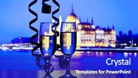  Presentation with celebrations - Presentation theme with champagne glasses with ribbons - budapest background and a royal blue colored foreground