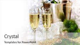  Presentation with lunar new year ox - PPT theme featuring champagne new year celebration background and a white colored foreground