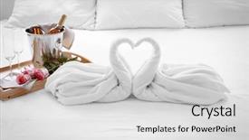  Presentation with bed hotel - Beautiful theme featuring champagne on bed in hotel backdrop and a light gray colored foreground