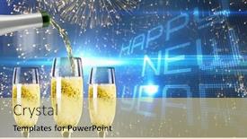  Presentation with tech - Cool new presentation theme with champagne pouring against happy new year on tech background backdrop and a blonde colored foreground