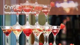  Presentation with banquet - Theme featuring champagne pyramid on event party background and a coral colored foreground