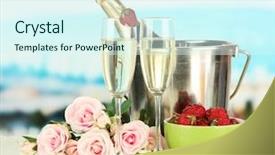  Presentation with still life crucifixion table - Slides enhanced with champagne strawberry and pink rose background and a sky blue colored foreground