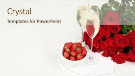  Presentation with romantic - PPT theme featuring champagne strawberry and rose background and a sky blue colored foreground