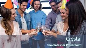  Presentation with of happy birthday candles - Amazing PPT theme having champagne to celebrate a birthday backdrop and a ocean colored foreground