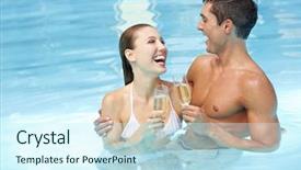  Presentation with happy birthday 70 - Theme enhanced with champagne wine in swimming pool background and a cool aqua colored foreground