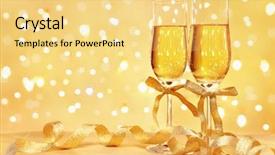  Presentation with golden light - Beautiful PPT theme featuring champagne with blur light in golden tone suited for christmas or new year concept backdrop and a yellow colored foreground