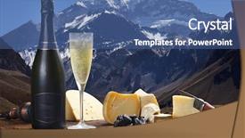  Presentation with champagne - Presentation consisting of champagne with delicious cheeses background and a ocean colored foreground