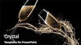  Presentation with two glasses of champagne - Amazing PPT theme having champagne with splash celebration theme backdrop and a black colored foreground