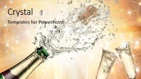  Presentation with explosion - Presentation theme having champaign celebration - close-up of champagne explosion background and a lemonade colored foreground