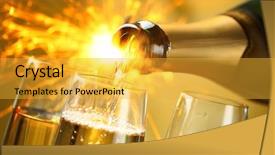  Presentation with explosion - Beautiful presentation theme featuring champaign celebration - closeup of champagne explosion backdrop and a yellow colored foreground