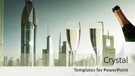  Presentation with uae - Slides consisting of champaign glasses and skyscrapers background and a  colored foreground