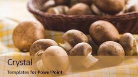  Presentation with fresh lettuce strawberries blueberries mushroom - PPT layouts having fresh champignon mushrooms on checkered background and a  colored foreground