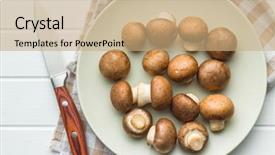  Presentation with mushrooms - Slide deck featuring fresh champignon mushrooms on plate background and a coral colored foreground