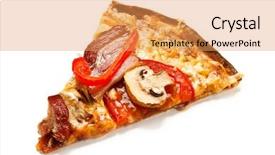  Presentation with banoffee pie cake on white - Presentation theme with pizza with bacon and champignon background and a  colored foreground