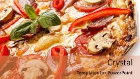  Presentation with bacon - Beautiful PPT theme featuring pizza with bacon and champignon backdrop and a  colored foreground