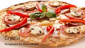  Presentation with pizza technology - PPT theme having pizza with bacon and champignon background and a  colored foreground
