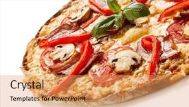  Presentation with pizza and wine - Theme featuring pizza with bacon and champignon background and a  colored foreground