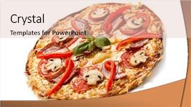  Presentation with pizza and wine - PPT theme consisting of pizza with bacon and champignon background and a  colored foreground