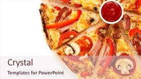  Presentation with pizza lasagna - Presentation design consisting of pizza with bacon and champignon background and a lemonade colored foreground