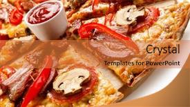  Presentation with pizza lasagna - Audience pleasing PPT layouts consisting of pizza with bacon and champignon backdrop and a  colored foreground