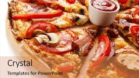  Presentation with bacon - Amazing slide deck having pizza with bacon and champignon backdrop and a  colored foreground