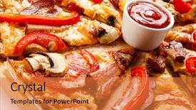  Presentation with bacon - Colorful PPT theme enhanced with pizza with bacon and champignon backdrop and a  colored foreground