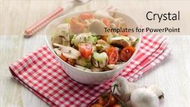  Presentation with focus - Theme with salad with champignon and tomatoes background and a  colored foreground