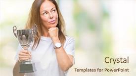  Presentation with award winner - Slide deck enhanced with champion brain - middle age hispanic winner woman background and a cream colored foreground