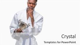  Presentation with african american - Beautiful PPT theme featuring champion brain - young african american man backdrop and a white colored foreground