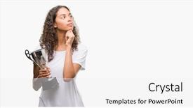  Presentation with congratulations trophy - Cool new PPT theme with champion brain - young hispanic woman holding trophy backdrop and a white colored foreground