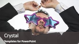  Presentation with champion - Cool new presentation theme with champion businessman with glasses stars backdrop and a dark gray colored foreground
