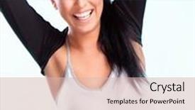  Presentation with champion - Audience pleasing PPT layouts consisting of champion woman standing with hand up in victory studio shot backdrop and a lemonade colored foreground