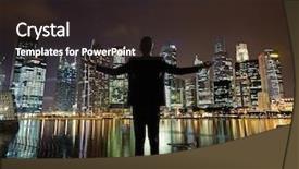  Presentation with city silhouette - Cool new presentation theme with free rewards - silhouette of businessman open arms backdrop and a  colored foreground