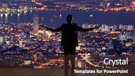  Presentation with city silhouette - Presentation enhanced with free rewards - silhouette of businessman open arms background and a tawny brown colored foreground