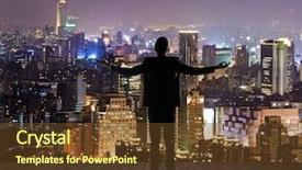  Presentation with city silhouette - Colorful slide deck enhanced with free rewards - silhouette of businessman open arms backdrop and a  colored foreground