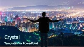  Presentation with city silhouette - Cool new slides with free rewards - silhouette of businessman open arms backdrop and a navy blue colored foreground