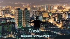  Presentation with city silhouette - Presentation featuring free rewards - silhouette of businessman open arms background and a  colored foreground