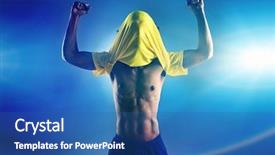  Presentation with soccer - Theme with champions league - celebrating soccer player cheering background and a ocean colored foreground