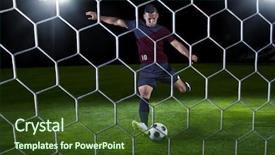  Presentation with soccer game analysis - Presentation theme consisting of champions league - hispanic soccer payer scoring background and a tawny brown colored foreground