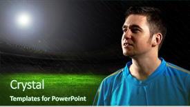  Presentation with football field or soccer field - Presentation theme having champions league - portrait of soccer player background and a  colored foreground