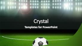  Presentation with goal ball - Amazing PPT theme having champions league - soccer ball on green stadium backdrop and a dark gray colored foreground