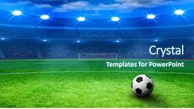  Presentation with stadium - Audience pleasing PPT theme consisting of champions league - soccer ball on green stadium backdrop and a ocean colored foreground