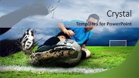  Presentation with soccer field - Presentation theme having champions league - soccer players on the field background and a light blue colored foreground