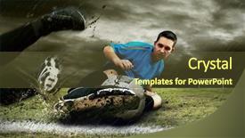  Presentation with football field or soccer field - Colorful PPT layouts enhanced with champions league - soccer players on the field backdrop and a tawny brown colored foreground