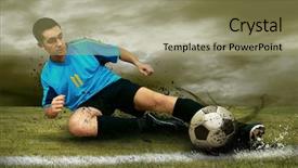  Presentation with soccer field - Beautiful theme featuring champions league - soccer players on the field backdrop and a coral colored foreground