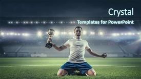  Presentation with champion - Beautiful PPT theme featuring champions soccer - he is the champion mixed backdrop and a ocean colored foreground