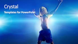  Presentation with soccer - Beautiful theme featuring championship jerseys - celebrating soccer player cheering backdrop and a cobalt blue colored foreground