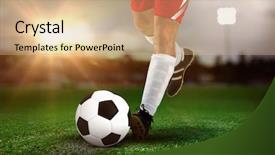  Presentation with football field - PPT theme consisting of championship jerseys - football player in white kicking background and a coral colored foreground